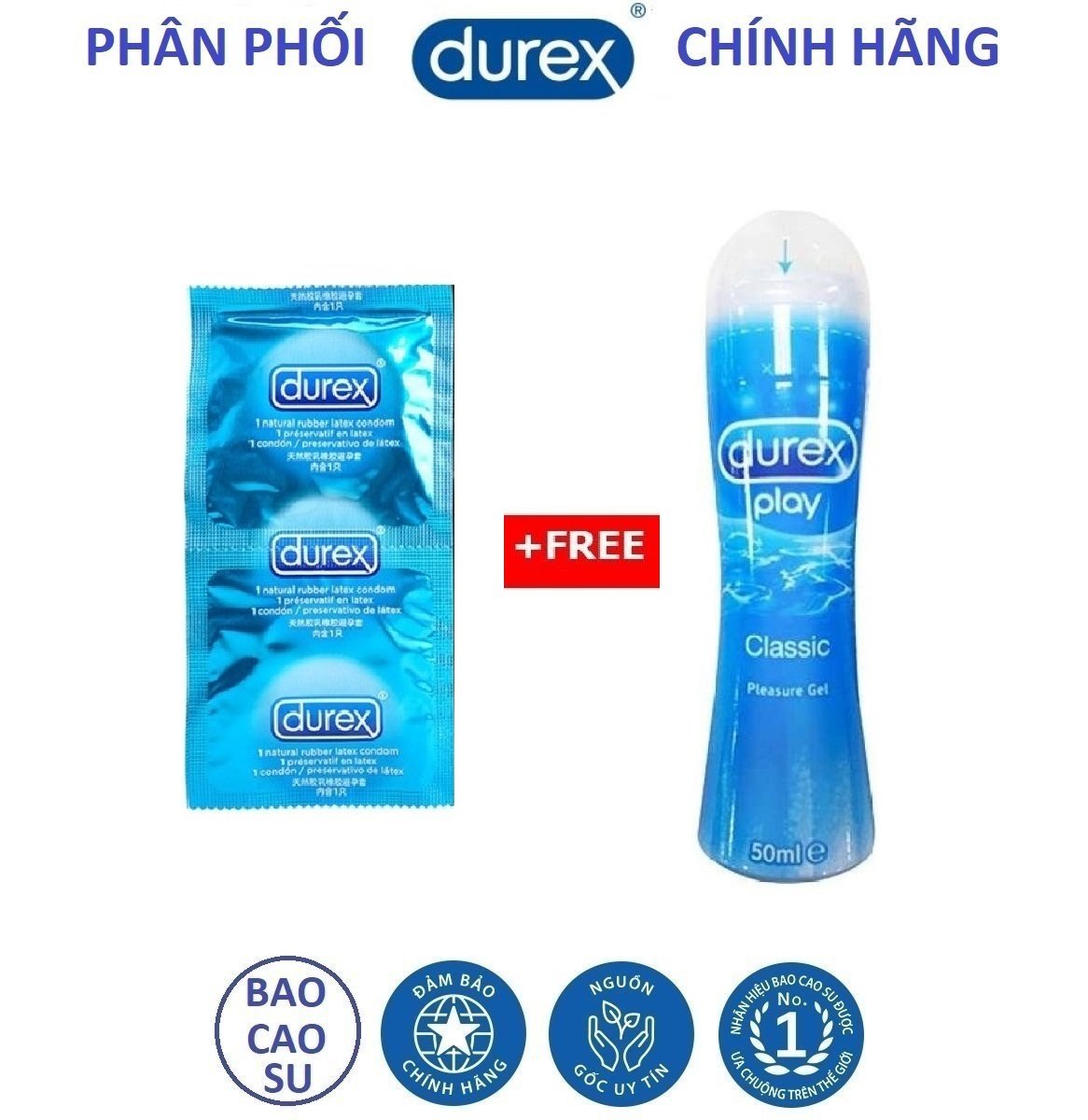 [HCM]Combo 1 gel bôi trơn Durex Classic 50ml kèm 2 bao cao su Durex Kingtex size nhỏ chống tuột