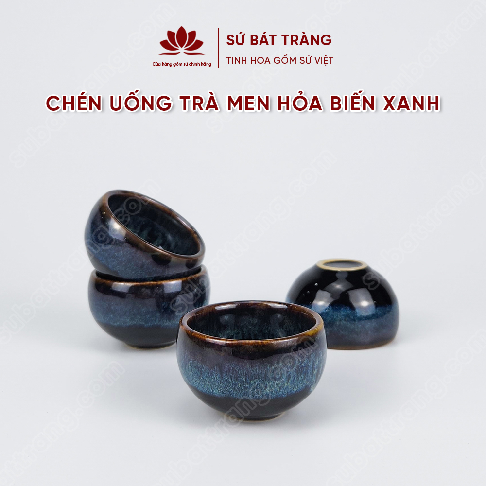 Chén uống trà men hỏa biến xanh