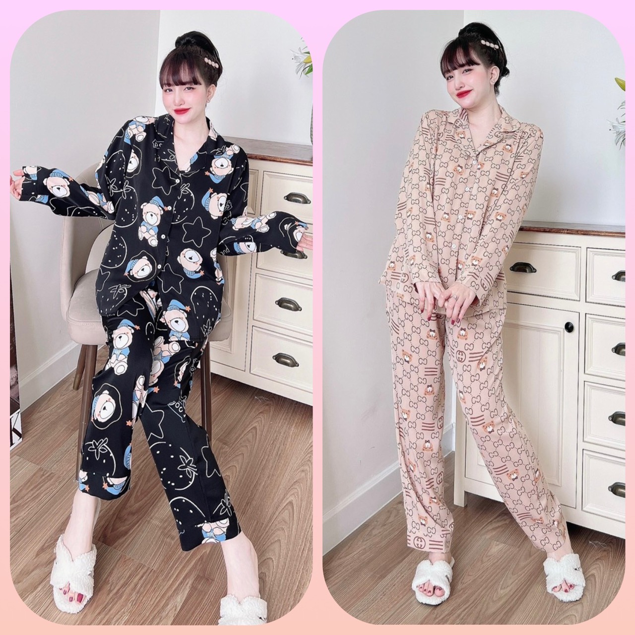 Đồ bộ pijama bigsize nữ đồ mặc nhà tay dài lụa mango cao câp 5O -1OOKG