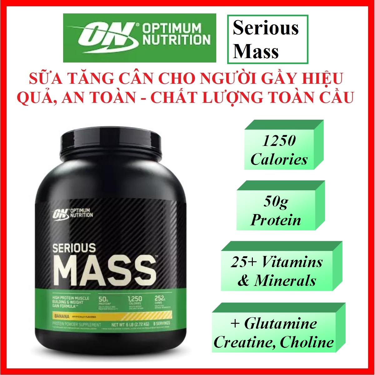 Serious Mass 6Lbs 2,7Kg Chính hãng - Sữa Tăng Cân, Tăng Cơ cho người Gầy hiệu quả, bổ sung đầy đủ thành phần dinh dưỡng, an toàn