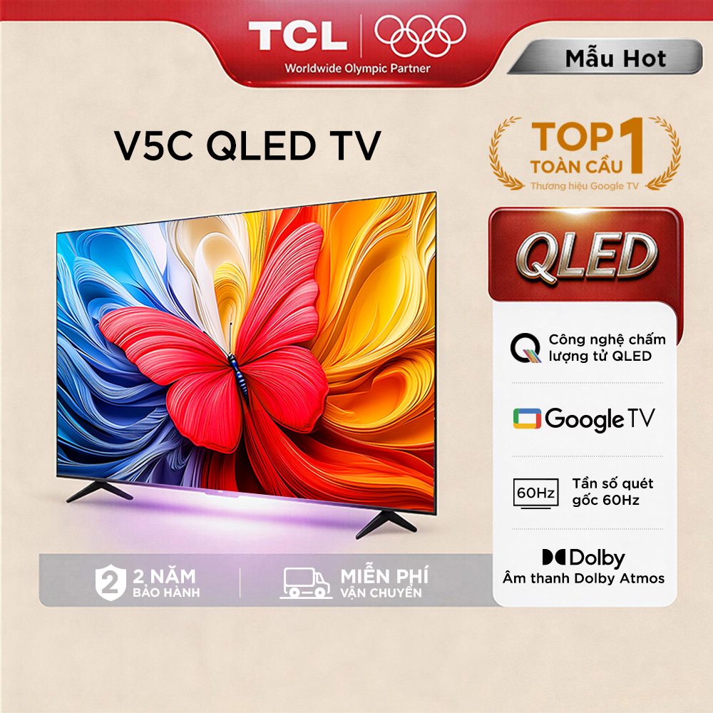 【QLED】43-32inch - Smart Google TV TCL V5C - Tấm nền HVA - Tần số quét 60Hz - Dolby Atmos - Bảo Hành 2 Năm - Hàng Chính Hãng