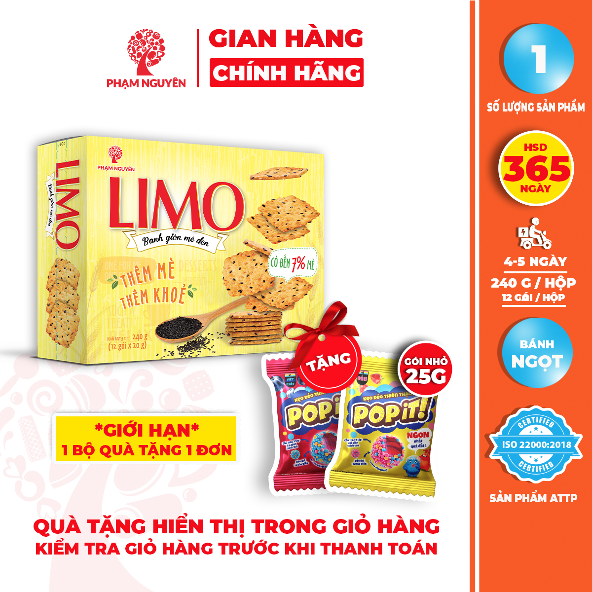 TẶNG THÊM 2 GÓI KẸO NHỎ 25G | Bánh giòn Limo 240g | Bánh cracker | Đồ ăn vặt