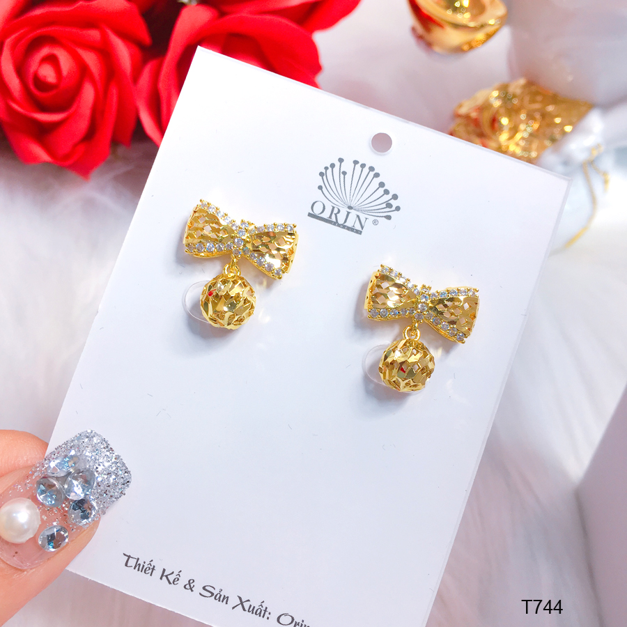 Bông tai khuyên tai hình nơ đính đá cao cấp Orin T744 - Long Tien