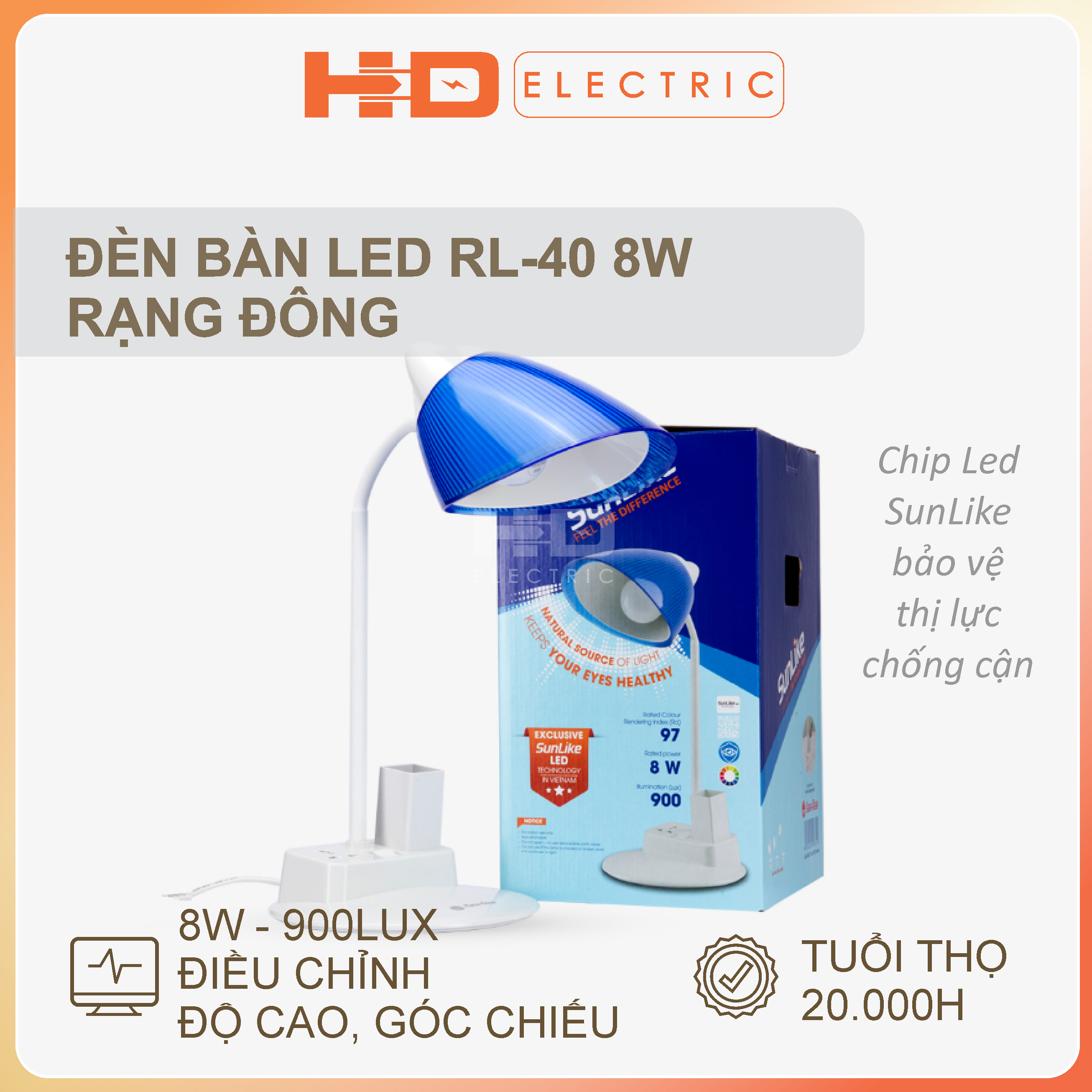 Đèn bàn Led chống cận thị, bảo vệ thị lực Rạng Đông RL-40 8W - hàng chính hãng