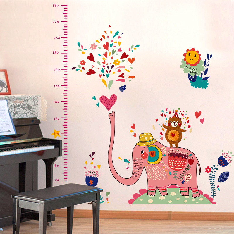 Decal dán tường đo chiều cao voi hồng SK9036