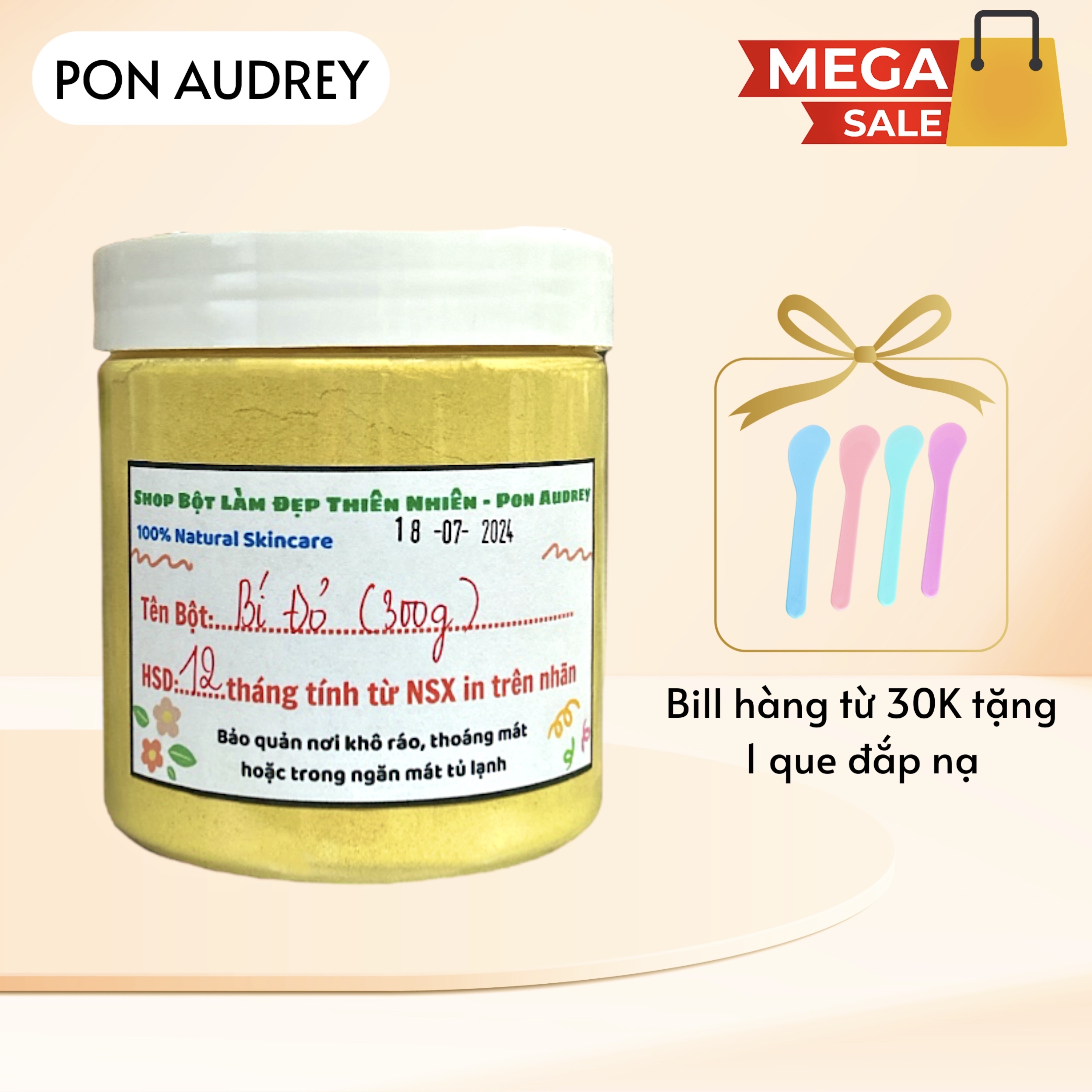 Bột bí đỏ nguyên chất dưỡng trắng da chống lão hóa, hồng hào căng bóng cấp ẩm sâu