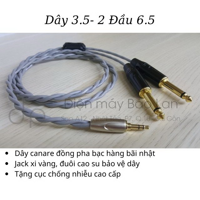 ( Tặng Kèm Chống Nhiễu ) Dây 3.5 Ra 2 Đầu 6 Ly Mono Màu Xám Canare
