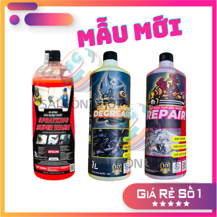 3 chai Sprayking : Super Wash xà bông bọt tuyết, DEGREASER tẩy nhớt, Repair tẩy nhôm