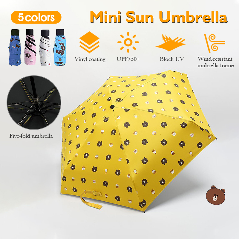 Ô dù che mưa gấp gọn Cute cao cấp hình gấu,Ô che mưa Mini nhỏ gọn Brown Dù UV dễ thương che nắng che mưa chống tia