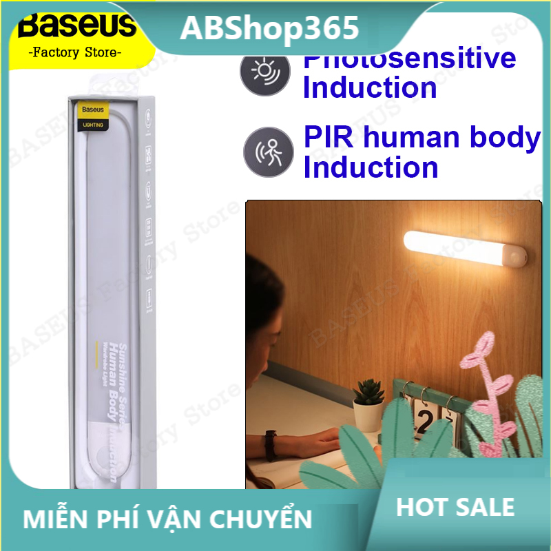 Đèn led cảm ứng baseus sunshine series cho tủ quần áo, đèn ngủ led cảm biến chuyển động pir có cổng sạc usb đèn ngủ đèn tường nam châm cho gia đình