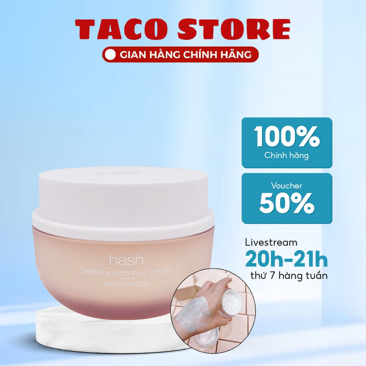 Kem ủ trắng da hash 50g secret sole tone up cream
