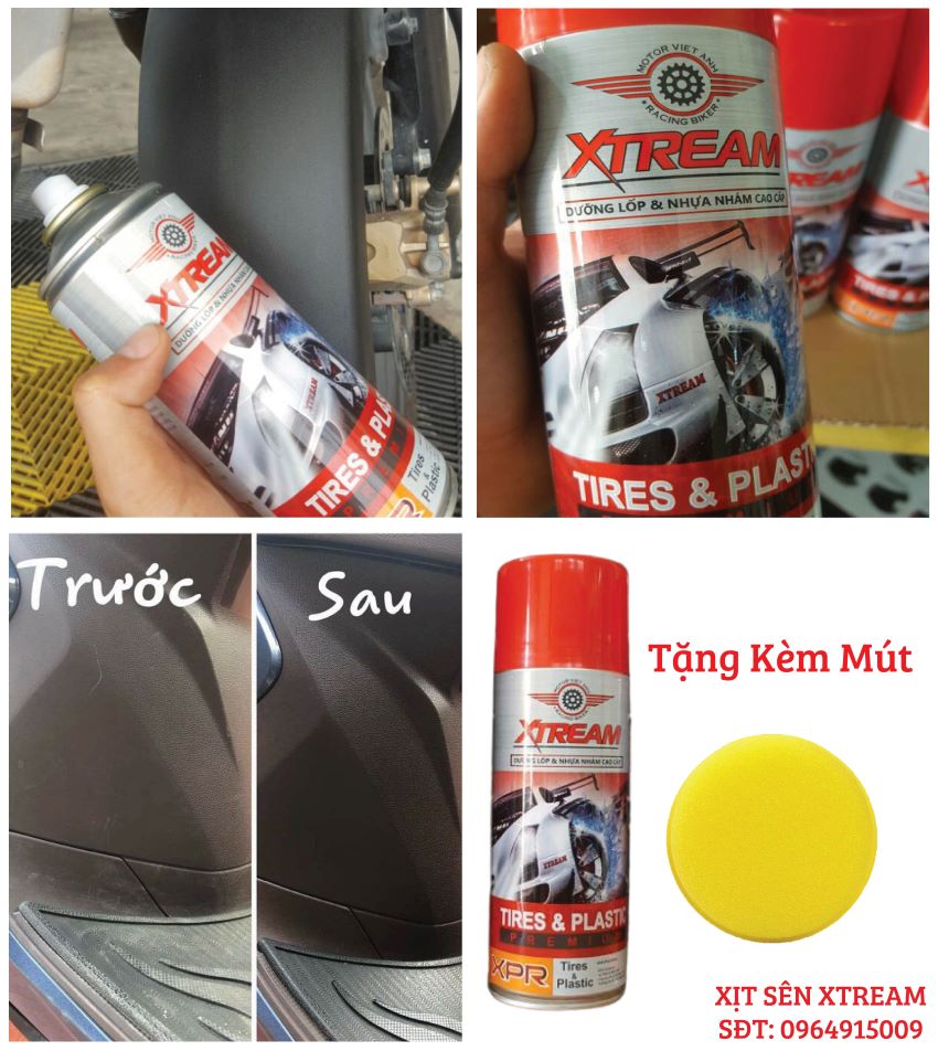   Hàng Cao Cấp,Tặng Mút Lau Chuyên Dụng Chai Xịt Phục Hồi và Dưỡng Mới Nhựa Nhám Nhựa Bóng Lốp Xe Xtream PS02 450 ml Làm Đen Và Mới Nhựa Xe Máy Ô Tô 