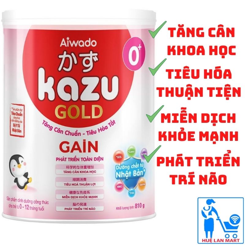 Sữa Bột Aiwdo Kazu gold gain tăng cân chuẩn, tiêu hóa tốt số 0+ hộp 810g