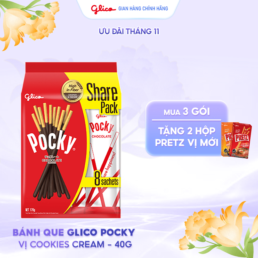  Gói lớn tiết kiệm - Bánh Que Pocky Kem Chocolate  176g Túi 8 gói  