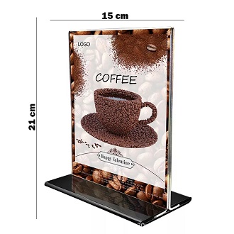 Bảng menu mica để bàn đế đen đặc, menu mã QR CODE để bàn mica nhiều kích thước