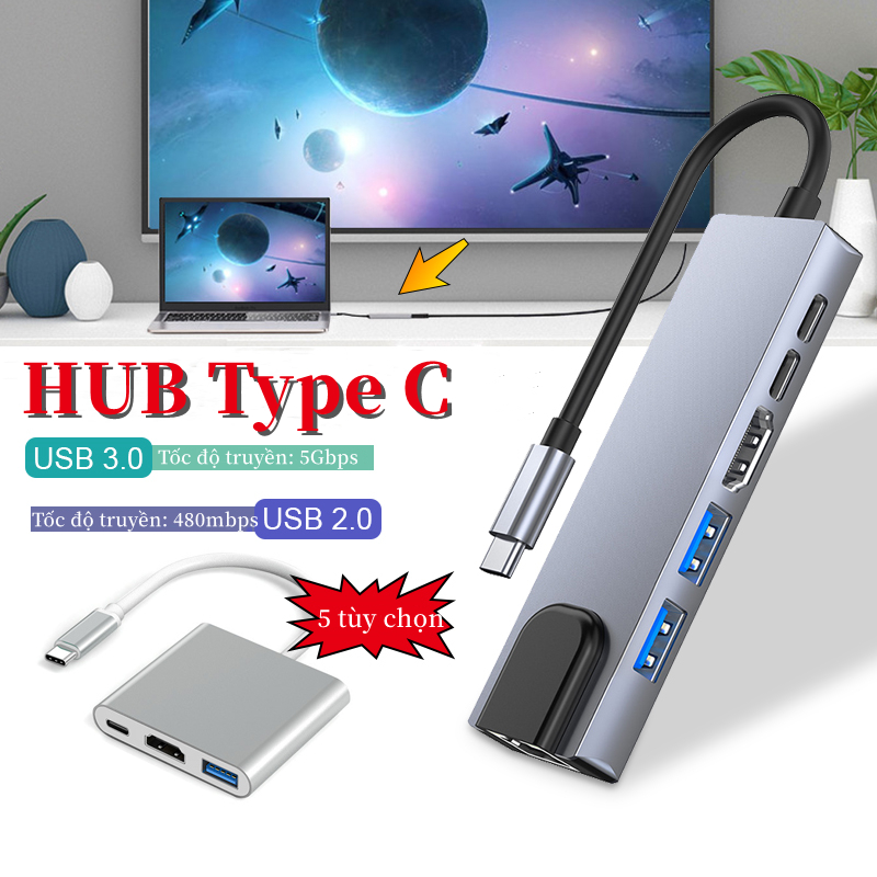 Hub type-c tốc độ cao,bộ chuyển đổi chia cổng hub usb type-c thông minh,hỗ trợ hdmi,usb 3.0/2.0,sd,tf,rj45,pd,truyền dữ liệu siêu tốc