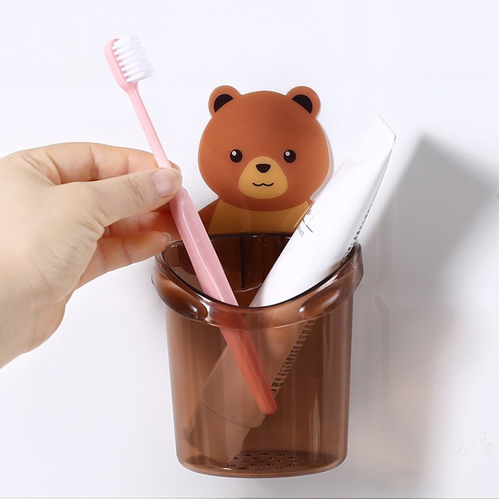 Cốc gấu dán tường đựng bàn chải đánh răng ly dán tường đựng bàn chải trong nhà tắm