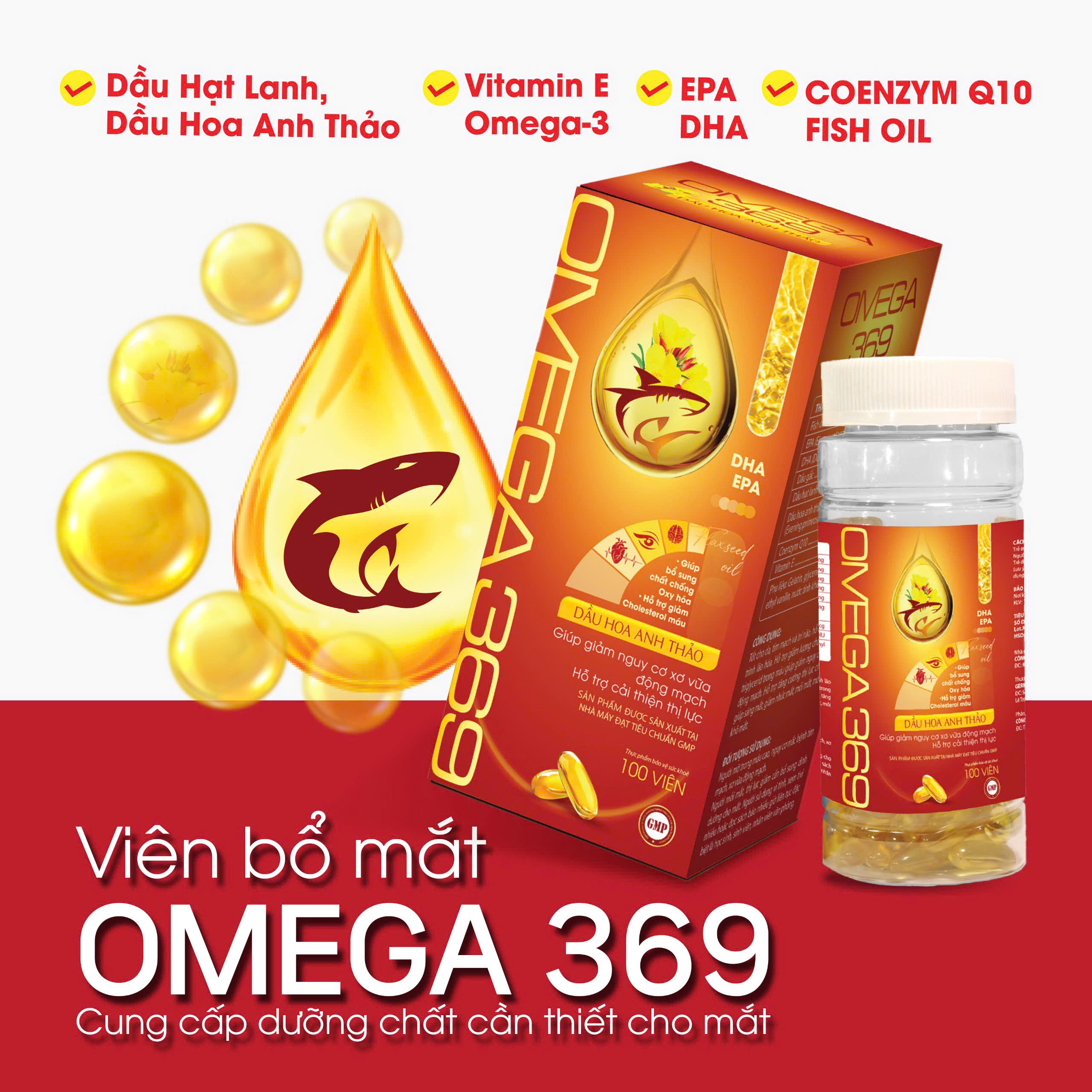 Viên dầu cá Omega 369 Sunrise (chai vàng) hỗ trợ bổ não, tăng thị lực, giảm xơ vữa động mạch - 100 viên