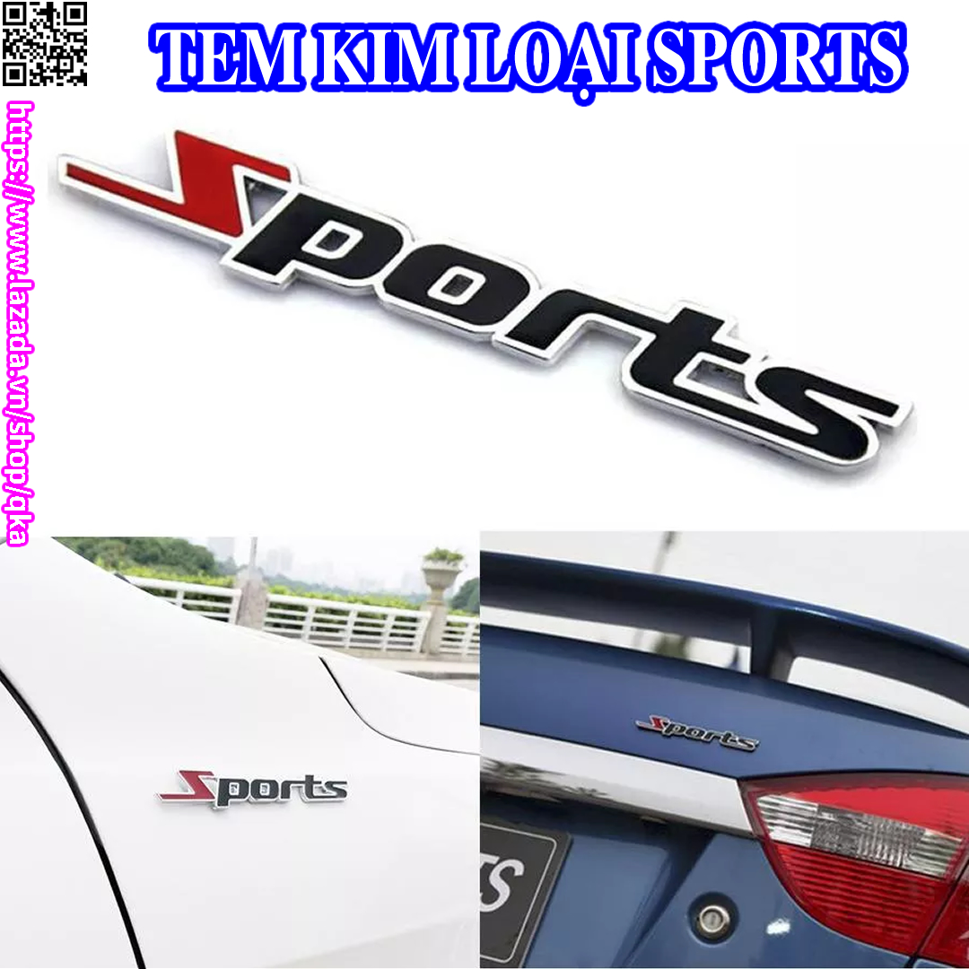 Tem Logo kim loại chữ nổi SPORT dán xe máy ô tô