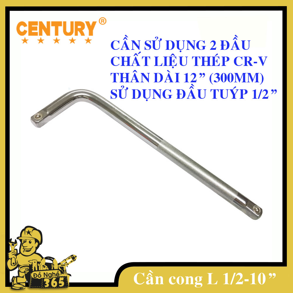Cần siết chữ L 1/2" dài 250mm Century , đầu tuýp 1/2” thích hợp sử dụng mở những bulong có kích thước vừa & nhỏ trong các chi tiết maý móc, xe cộ