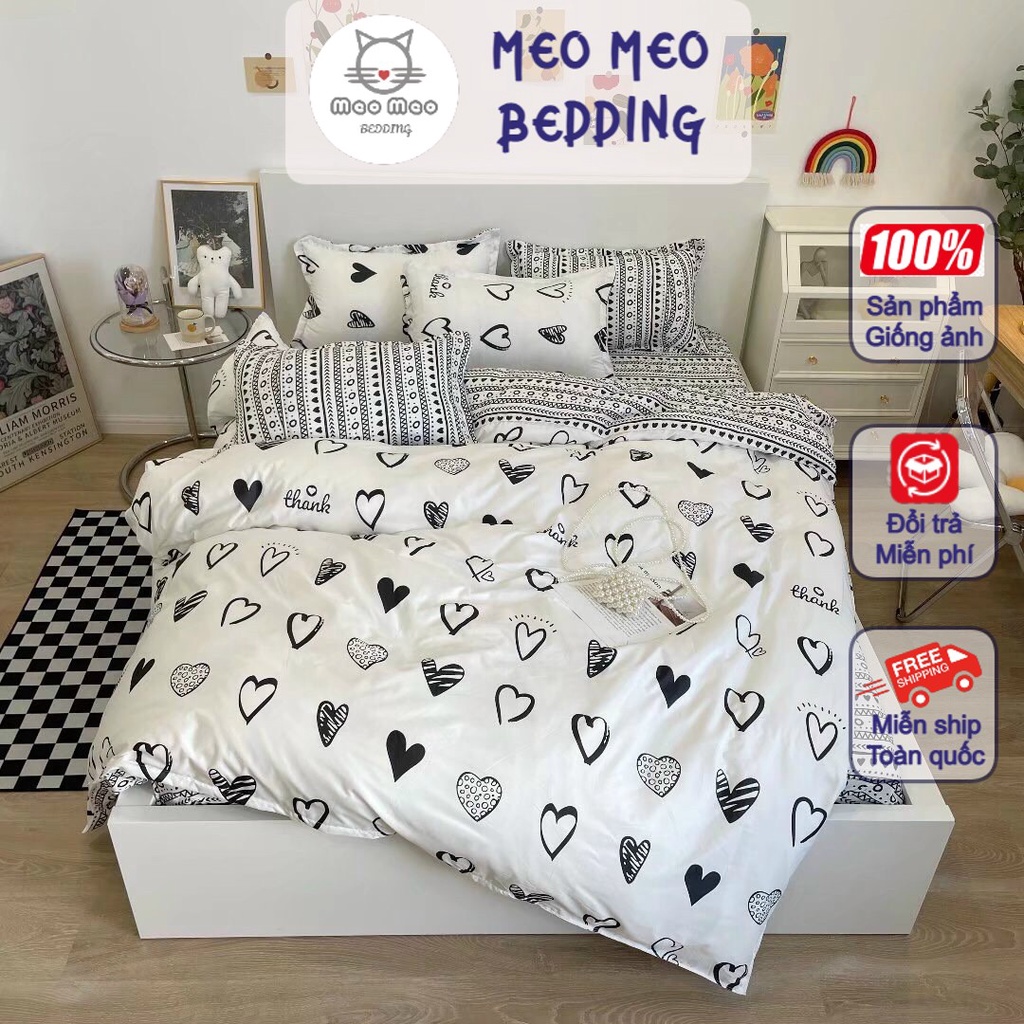 Bộ chăn ga gối Cotton Poly Tim - Sét 4 món - Không kèm ruột