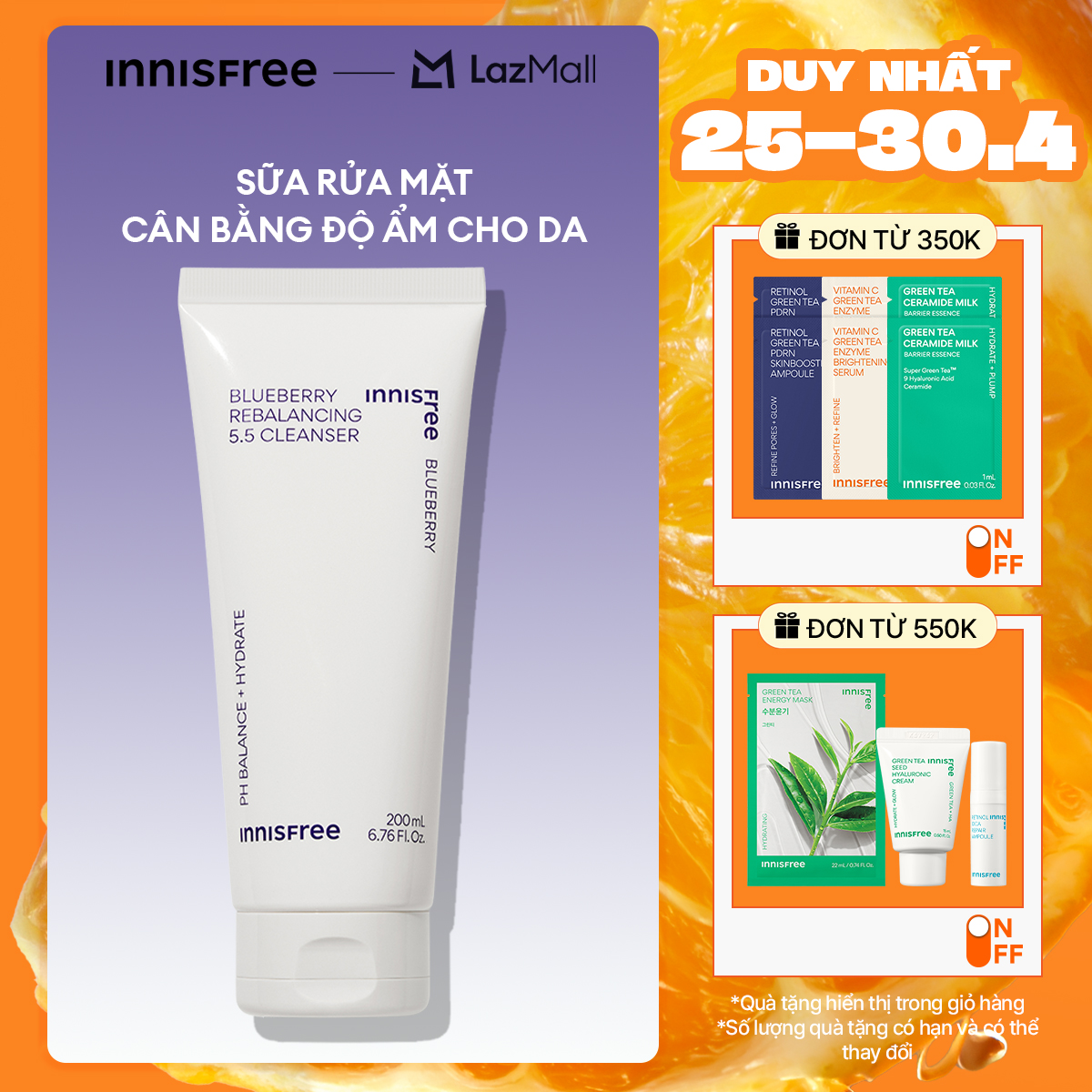 Sữa rửa mặt cân bằng giữ ẩm da INNISFREE Blueberry Rebalancing 5.5 Cleanser