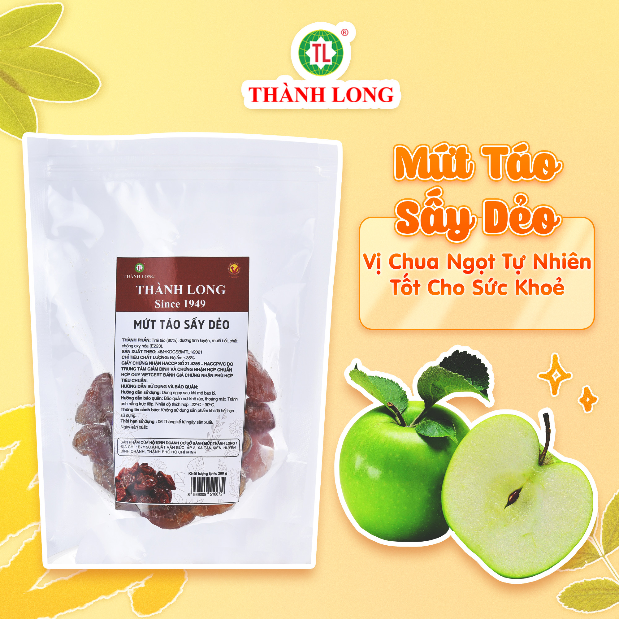 Mứt táo sấy dẻo thành long 500g - việt nam