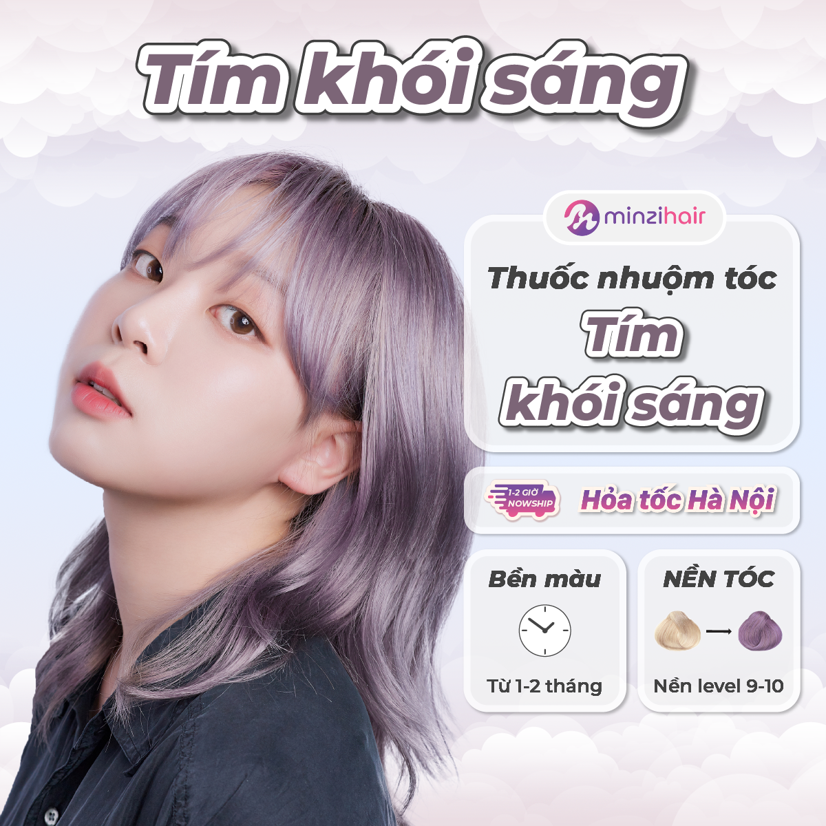 Thuốc nhuộm tóc Màu Tím Khói Sáng - Cần Tẩy Tóc - Minzihair HN