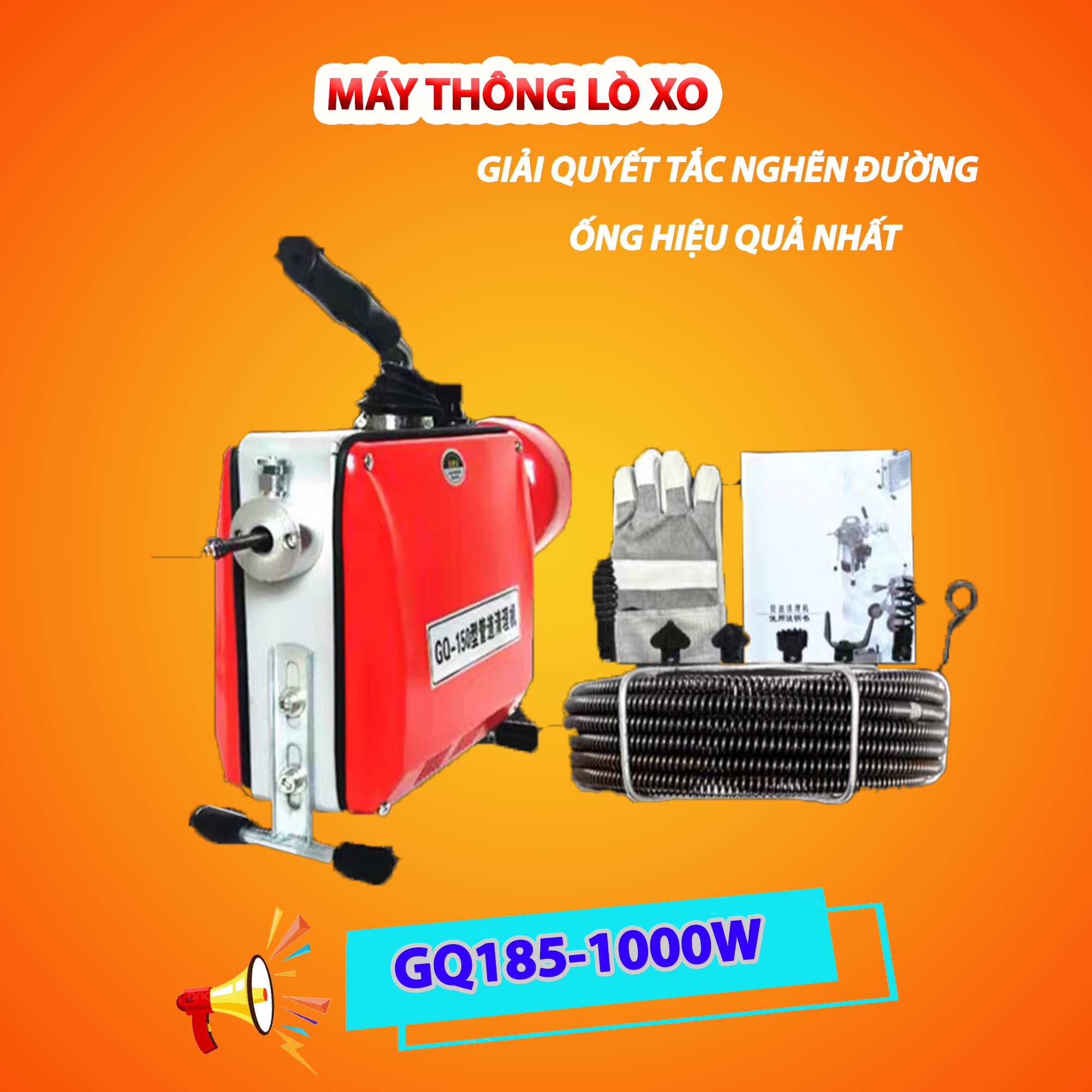 Máy thông cống lò xo gq185 cống suất 1000w