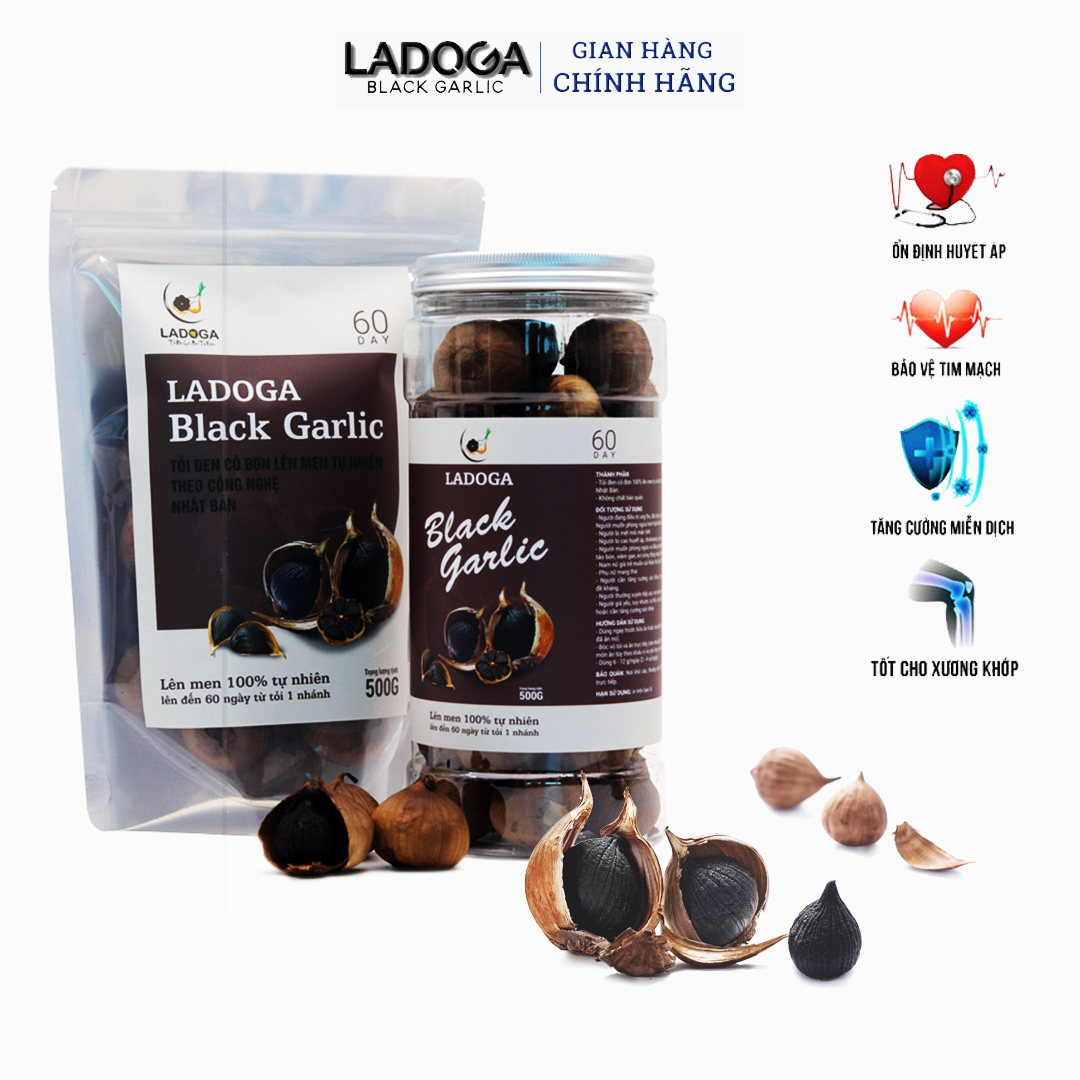 Tỏi đen cô đơn LADOGA loại 1 lên men tự nhiên 60 ngày, công nghệ Nhật Bản, chứng nhận kiểm định đóng 250g và 500g