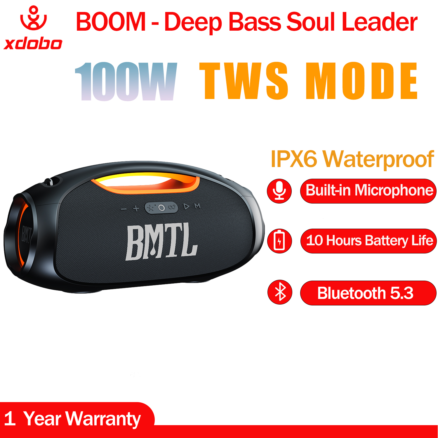 XDOBO BOOM 100W Loa Bluetooth không dây Chế độTWS Chế độ EQ Loa Deep Bass Ngoài trời Loa chống nước trong nhà