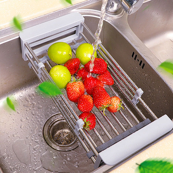 Giá inox đa năng đặt chậu rửa bát rút gọn - Rổ kéo rút đa năng - Rổ inox gác ngang bồn rửa bát - Rổ inox gấp gọn đa năng ráo nước - Ro inox gac ngang bon rua bat