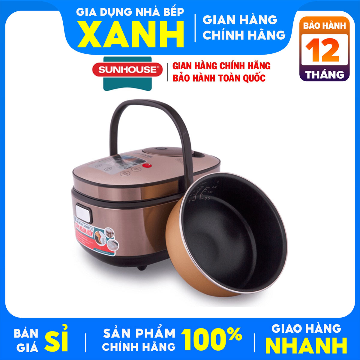 Nồi cơm điện tử Sunhouse mama 1.5 lít SHD8915 Mới 100% -Công suất 860W  1.5 lít Số người ăn 2 - 4 người Lòng nồi dày chống dính  BH 12 THÁNG