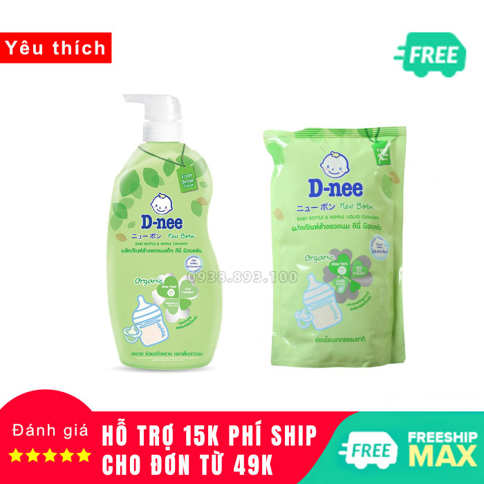 Combo 1 chai nước rửa bình sữa dnee 620ml và 1 túi nước rửa dnee 550ml