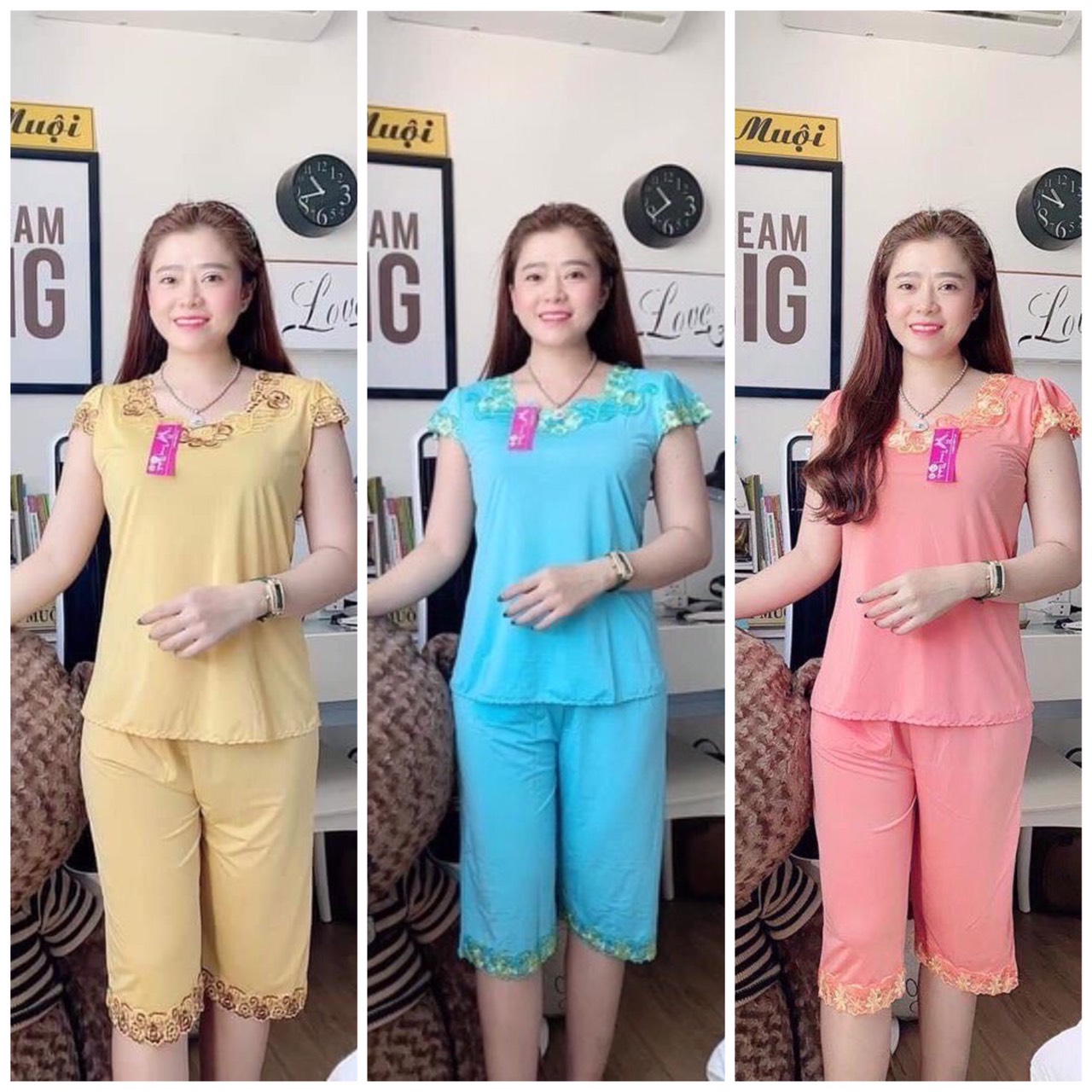 Bộ mặc nhà đồ bộ lửng thun lạnh viền ren đủ size