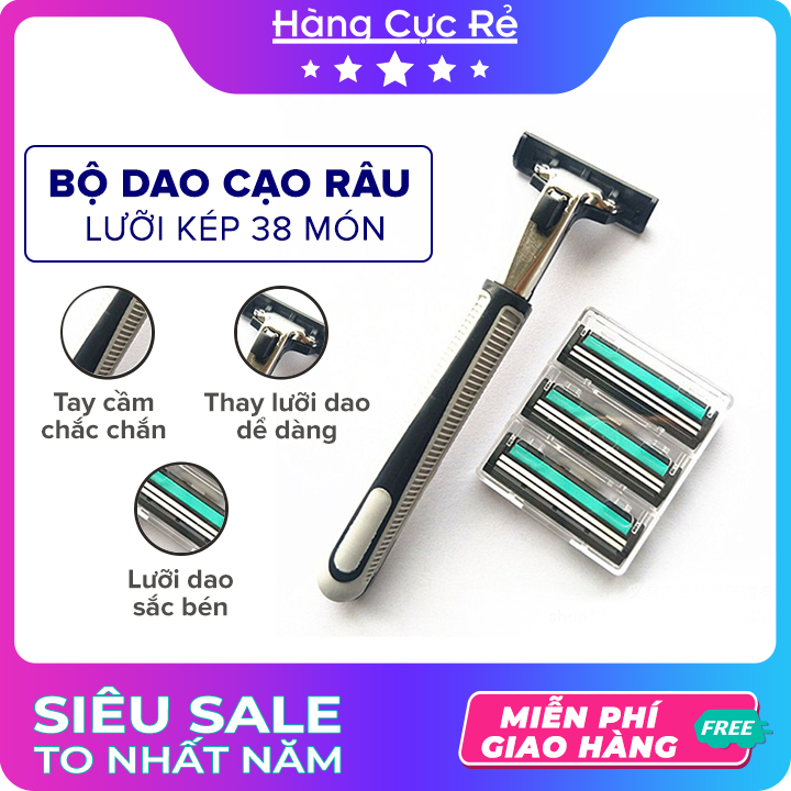 Bộ dao cạo râu lưỡi kép 38 món cho nam giới – Trọn bộ gồm 1 thân dao, 36 lưỡi dao kép, 1 tuýp kem cạo râu tiện lợi - Shop Hàng Cực Rẻ