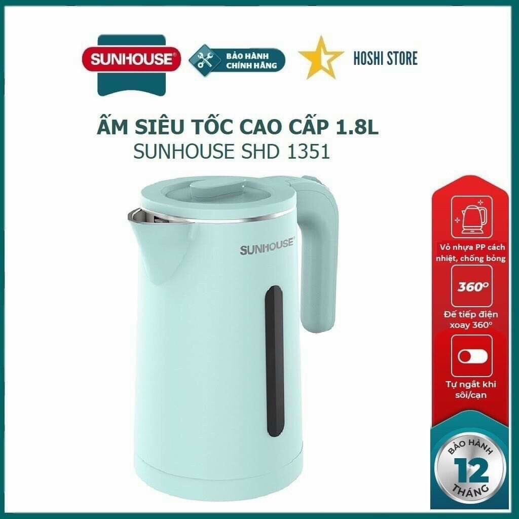 【HOT SALE】 {RẺ VÔ ĐỊCH} ẤM SIÊU TỐC SUNHOUSE. BÌNH ĐUN SIÊU TỐC CAO CẤP SIÊU BỀN INOX 2 LỚP 1.8L SUNHOUSE SHD1351 TIỆN DỤNG CHO GIA ĐÌNH.BẢO HÀNH 1 ĐỔI 1(NaNa Store SG)