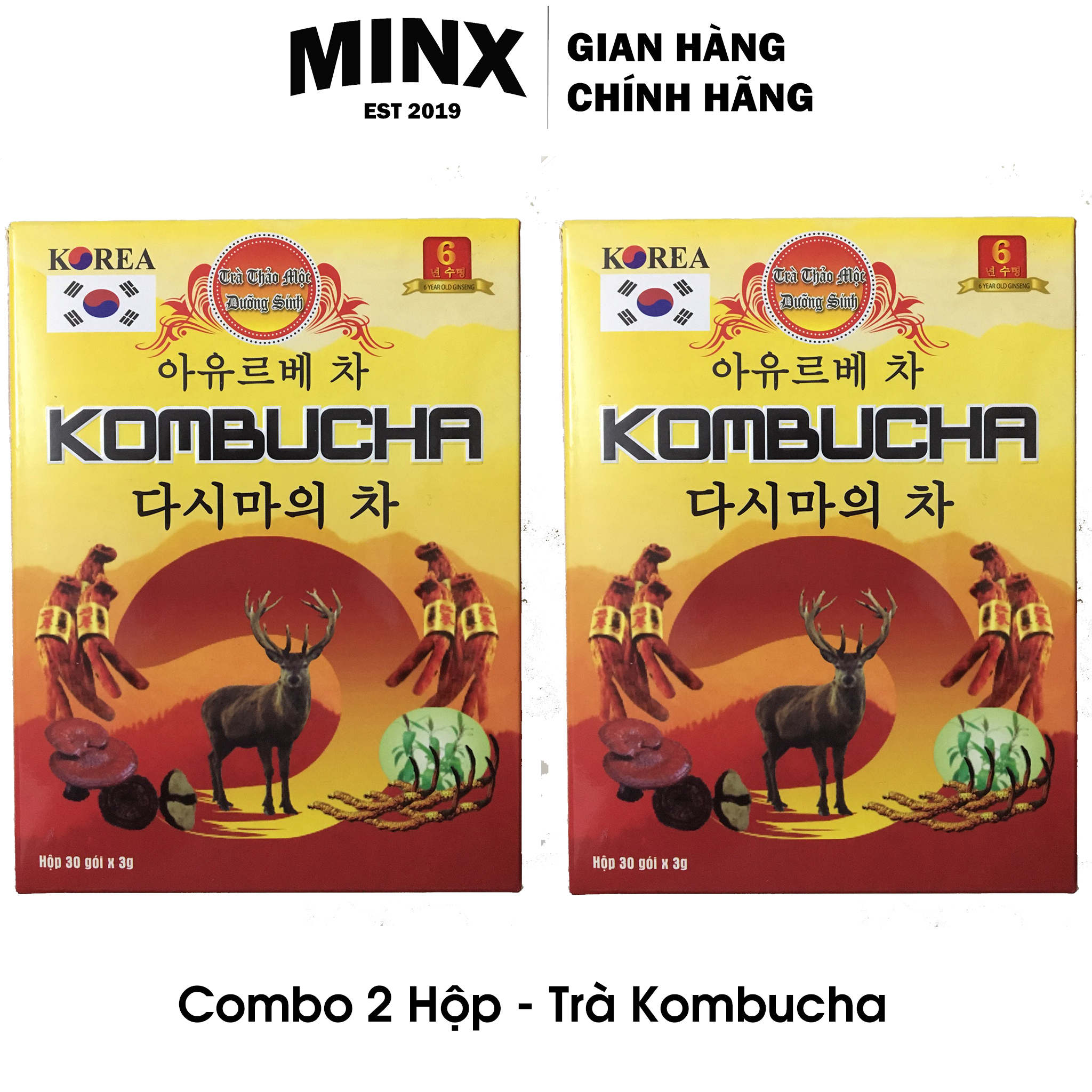 COMBO 2 Hộp Trà Kombucha (1 Hộp 30 Gói Trà) - Trà Dưỡng Sinh Kombucha Tea Bag - Hỗ trợ tiêu hóa giảm mụn trán, bổ sung lợi khuẩn Kombucha Scoby - MINX Store