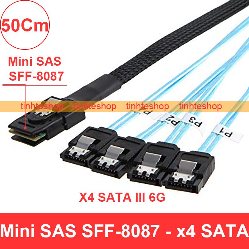 Dây chuyển dữ liệu ổ cứng mini sas 36pin sff-8087 sang 4 sata iii 6gbps dài 50cm