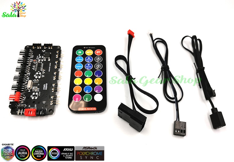 Bộ Hub Coolmoon P-ARGB,Sync Led 5V 3Pin + 6 Cổng Quạt 4Pin PWM