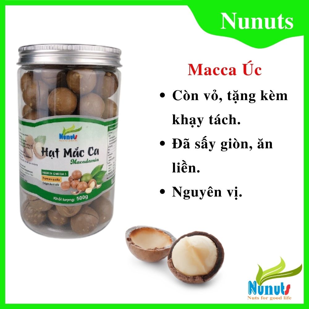 500g Macca nứt vỏ Úc, macca còn vỏ, tặng kèm khạy tách vỏ trong hũ, macca úc mới, béo, thơm ngon.