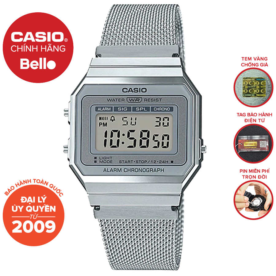 Đồng hồ Casio Nam A700WM-7A bảo hành chính hãng 1 năm - Pin trọn đời
