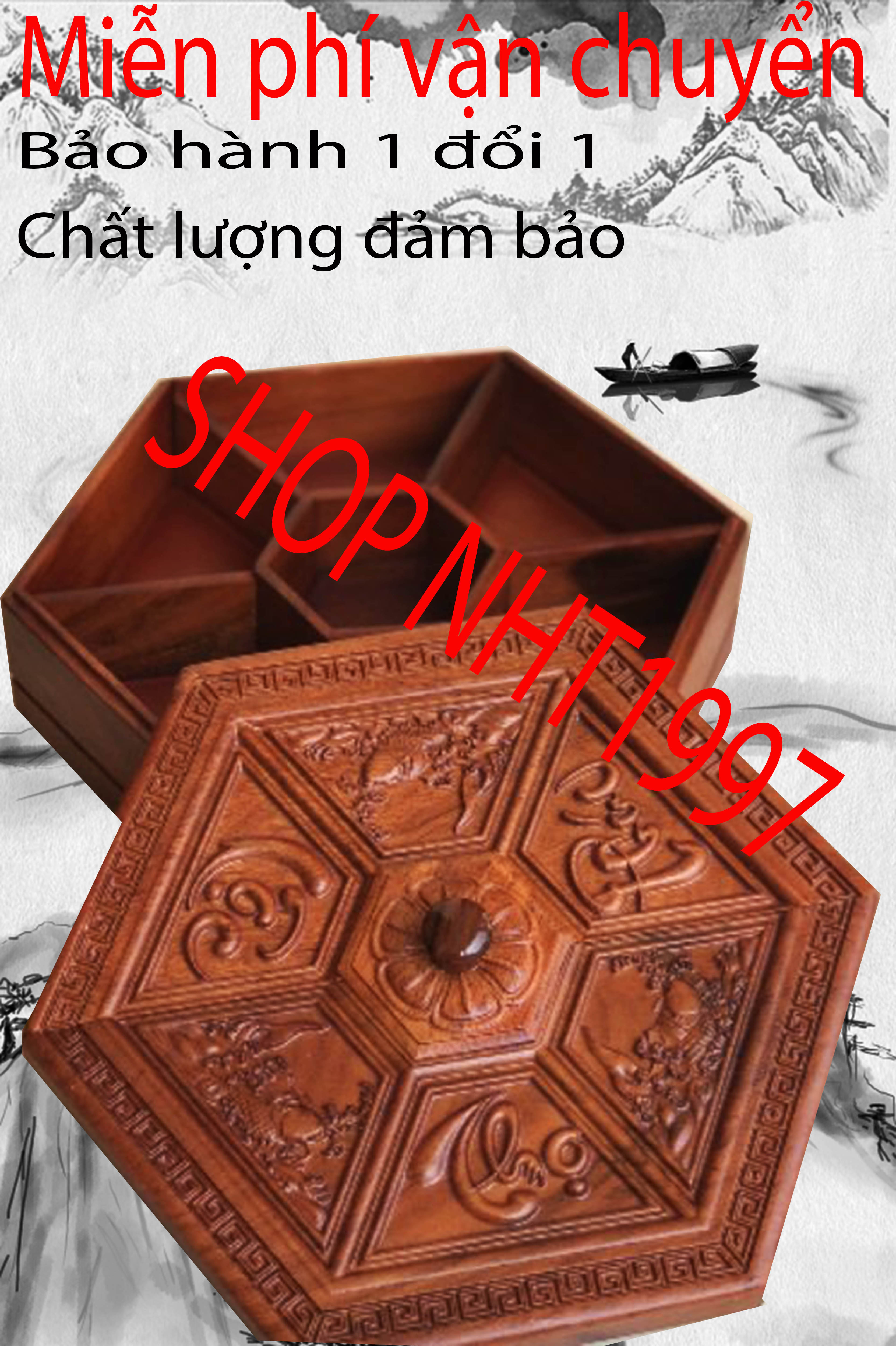 KHAY ĐỰNG BÁNH MỨT KẸO GỖ HƯƠNG CHUẨN CHẠM CÁ CHÉP (LOẠI 1) - SIZE TO ẢNH THẬT 100%