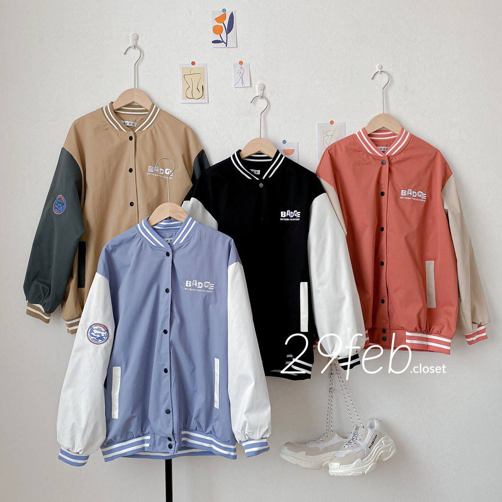 [HCM]Áo Khoác Dù Nút Gài Bomber Nam Nữ Thêu Chữ Badge - Áo Khoác Cardigan Nút Gài Nam Nữ Badge Thu Đông