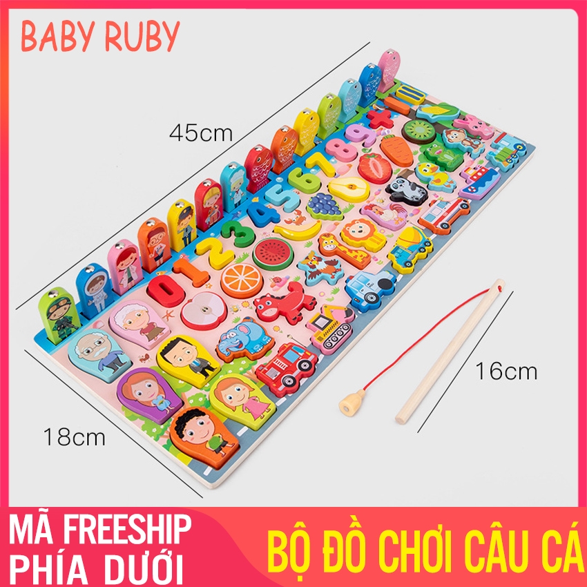 Bộ Đồ Chơi Câu Cá Bằng Gỗ - 63 chi tiết, hình số, động vật phương tiện, hoa quả - Đồ chơi gỗ thông minh, Bộ đồ chơi câu cá và ghép số, Bộ đồ chơi câu cá trí tuệ, Bộ ghép số thông minh cho bé, Bộ đồ chơi câu cá và ghép soo
