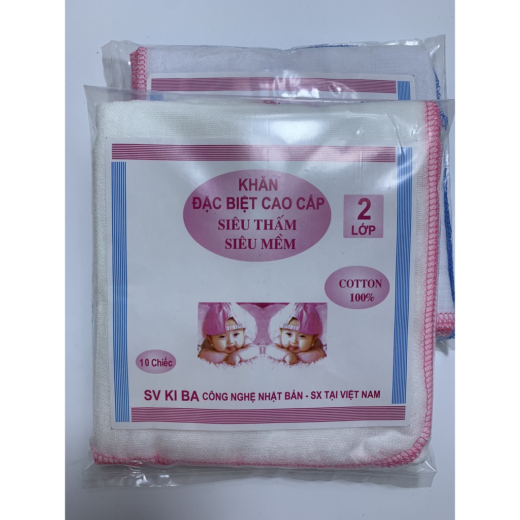 Combo 10 khăn sữa sơ sinh 2 lớp, Khăn sữa KIBA 100% cotton, Khăn sữa cho bé hàng Việt Nam, Khăn sữa kháng khuẩn