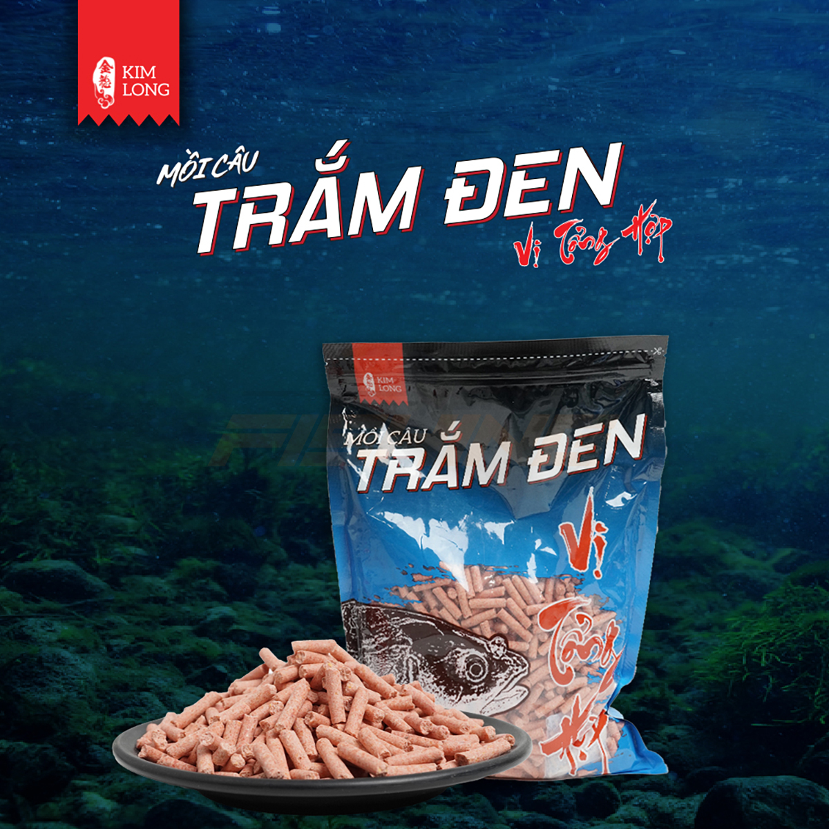 Mồi hạt kim long câu cá trắm, chép, có 2 vị. 1.5 kg gói.