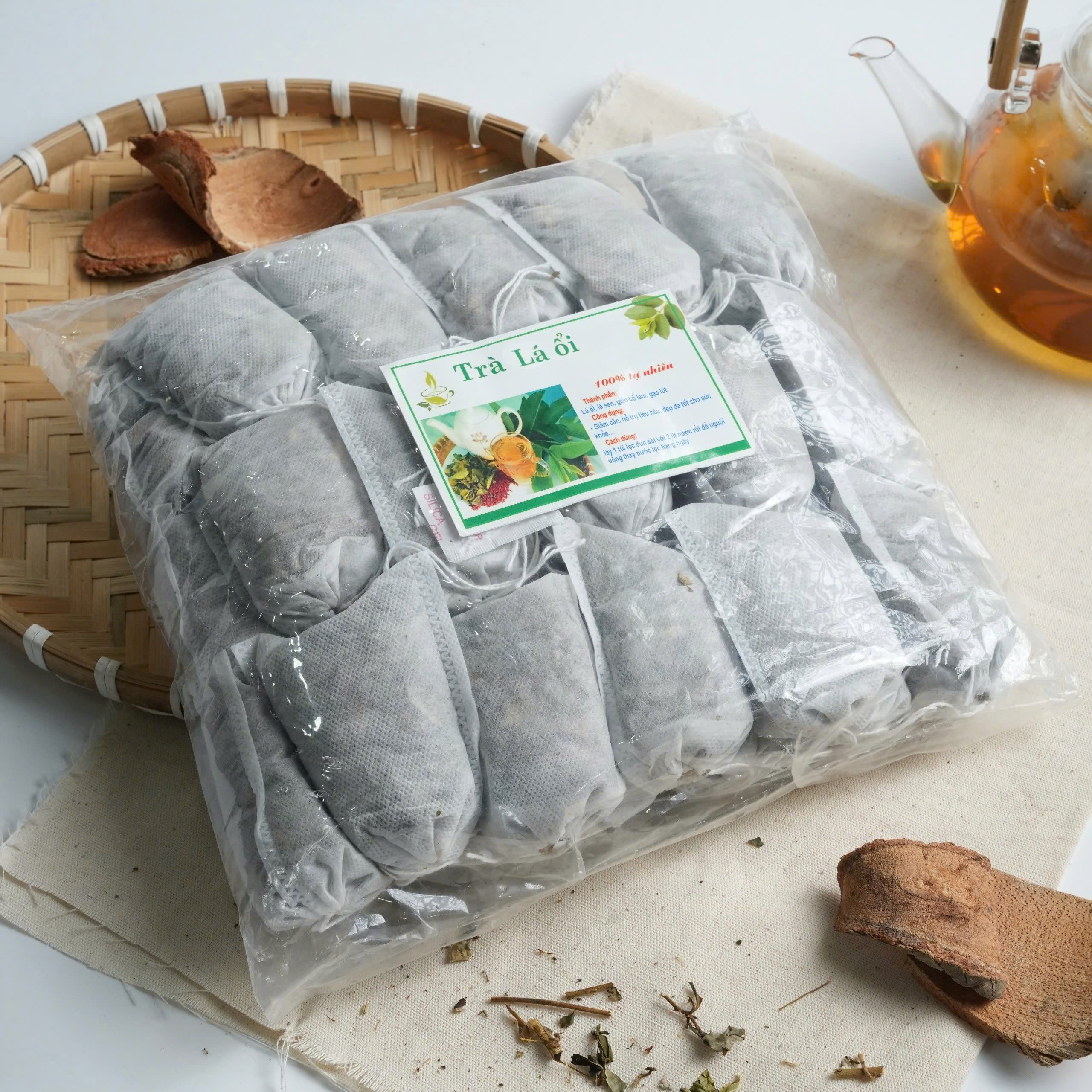 Trà Lá Ổi Giảm Cân Túi Lọc 30 Túi (30 gói x 20g) , Trà Lá Ổi Non Nguyên Chất Giảm Mỡ Bụng