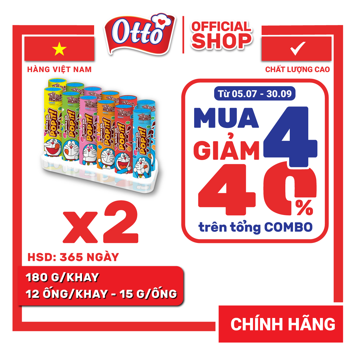 Combo 2 Khay Kẹo socola sữa Popit Doreamon Ống 15g | Socola | Đồ ăn vặt