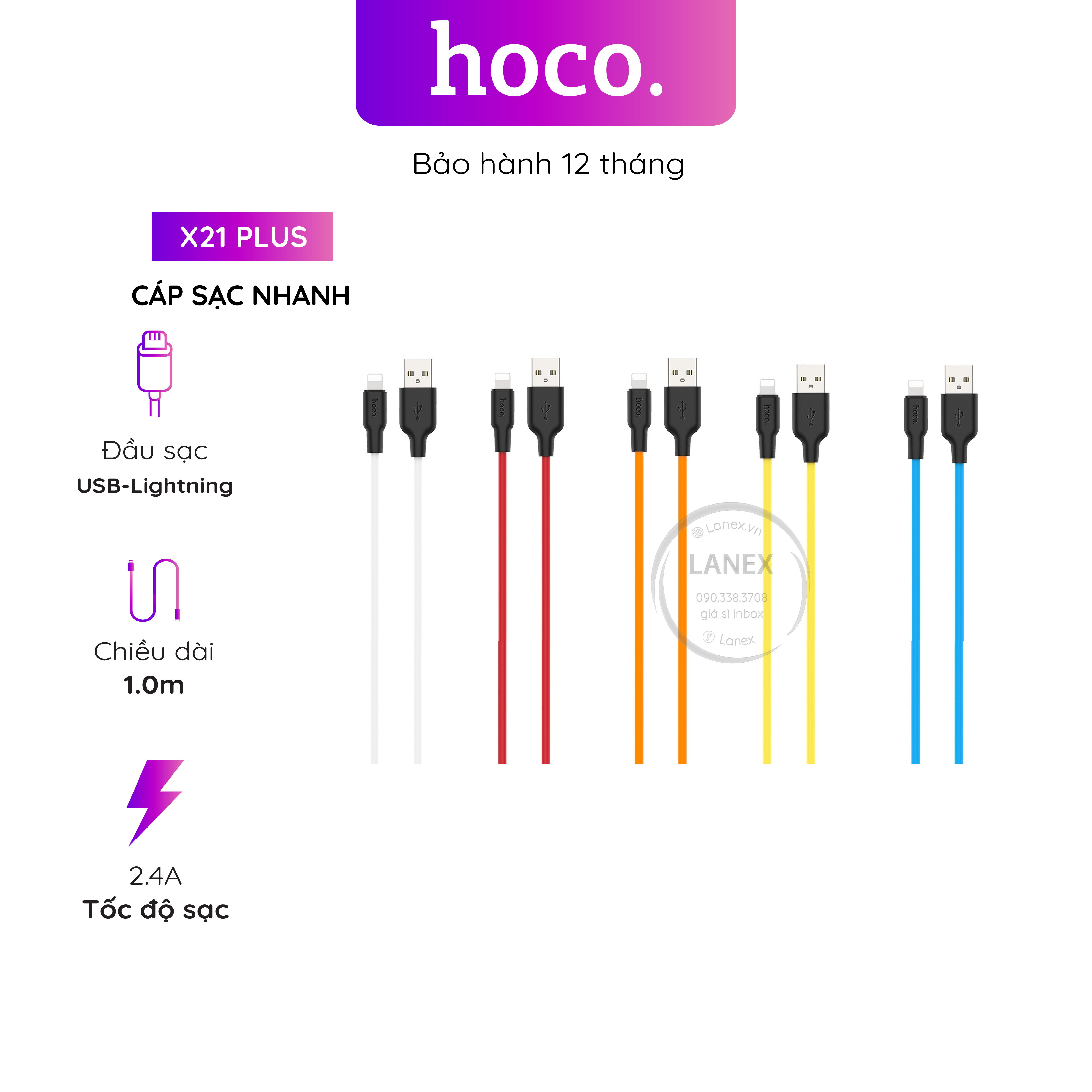 Cáp sạc nhanh hoco x21 plus nhựa silicon lightning 2.4a dài 1.0m